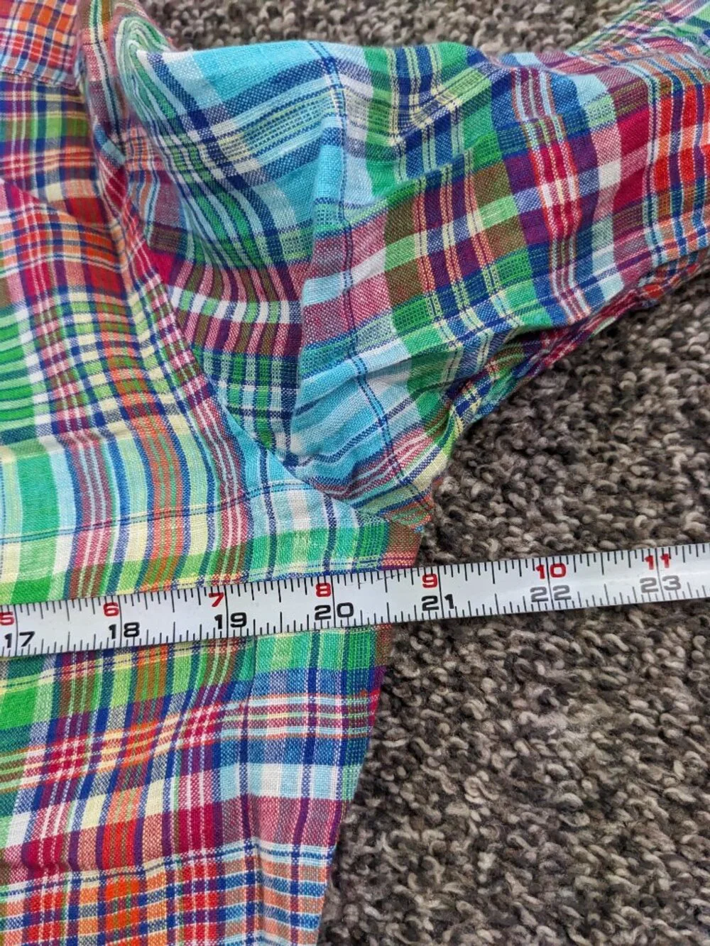Polo Ralph Lauren Shirt Linen Indian Madras Plaid L/S Button Down Mens Small